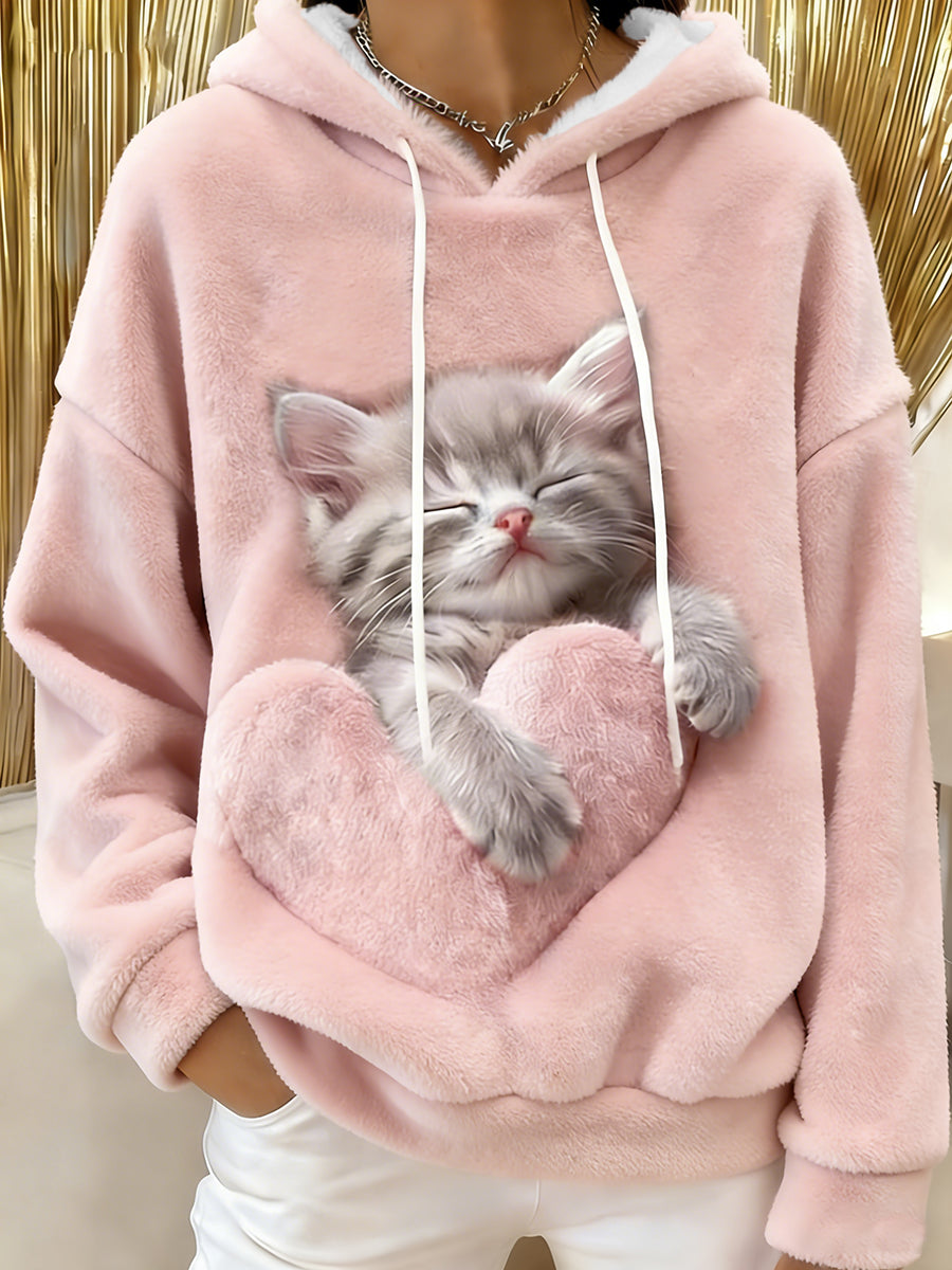 Women's Cute Cat Flannel Hoodie