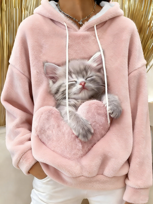 Women's Cute Cat Flannel Hoodie