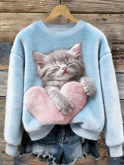 Women's Cute Cat Flannel Hoodie