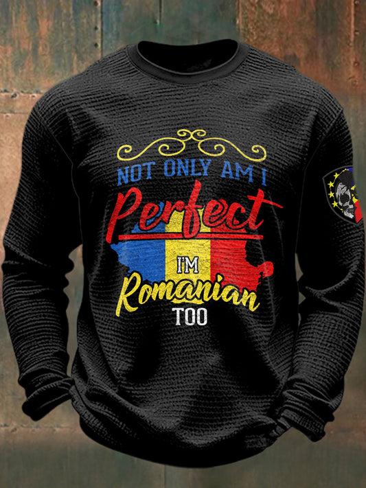 Men's Romania Printed Waffle Long Sleeved Round Neck Sweatshirt