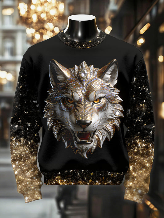 Men's Retro Luxurious Wolf Print Casual Sweatshirt