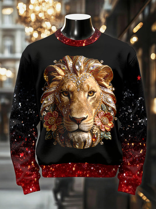 Men's Retro Luxurious Lion Print Casual Sweatshirt