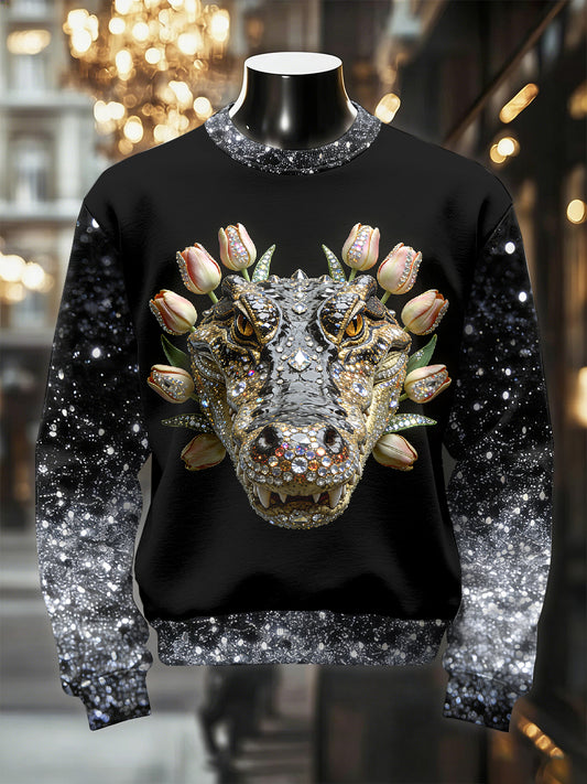 Men's Retro Luxurious Crocodile Print Casual Sweatshirt
