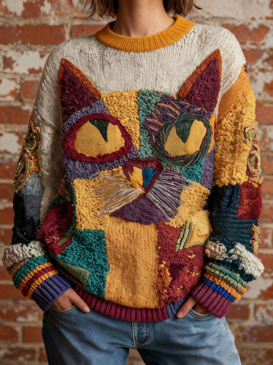 Women's Cat Print Vintage Tops