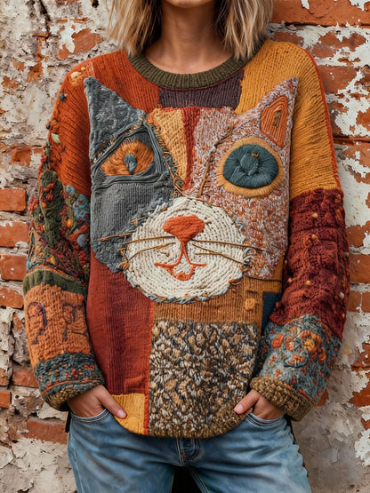 Women's Artistic Cat Print Vintage Tops