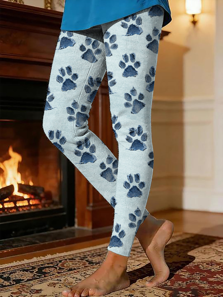 Women's Dog Paw Warm Fleece-Lined Leggings