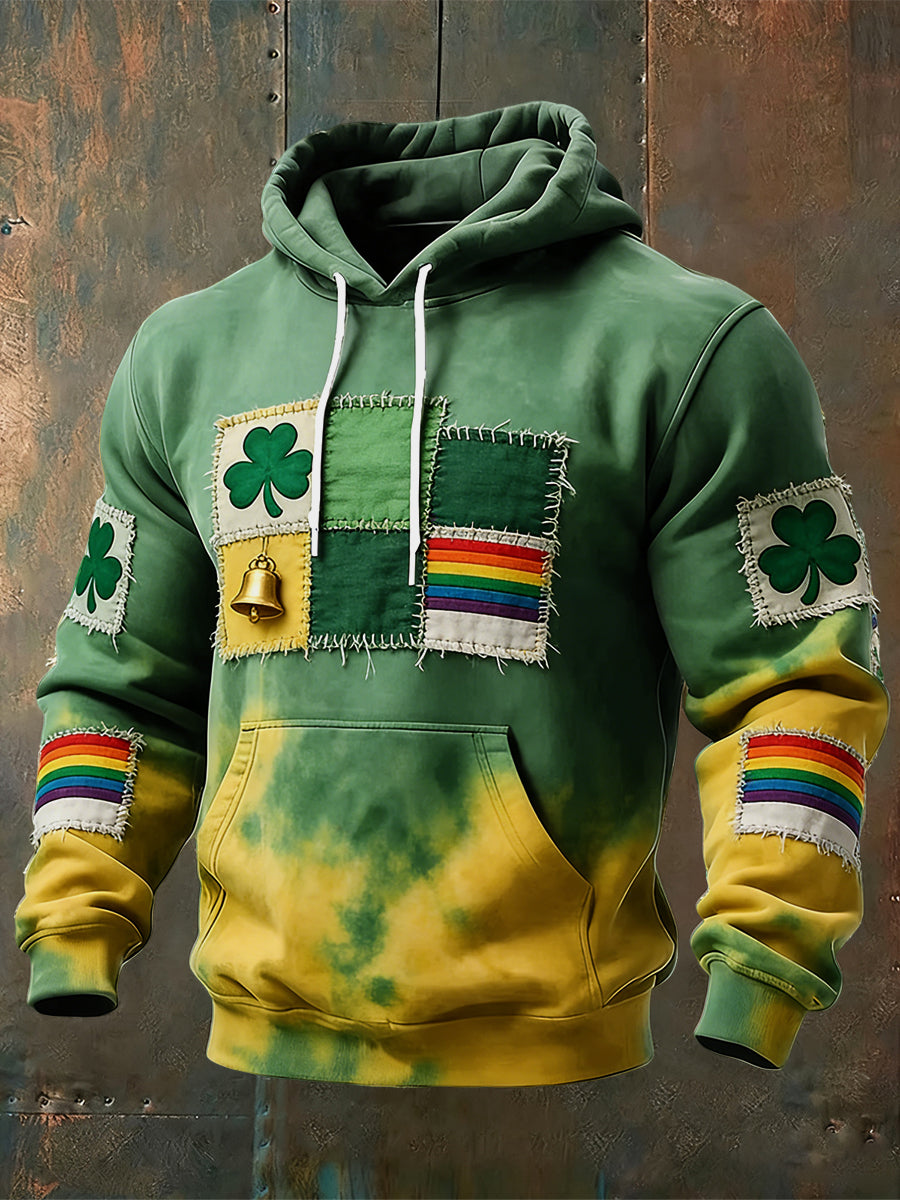 Retro St. Patrick's Day Shamrock Gradient Casual Hoodie