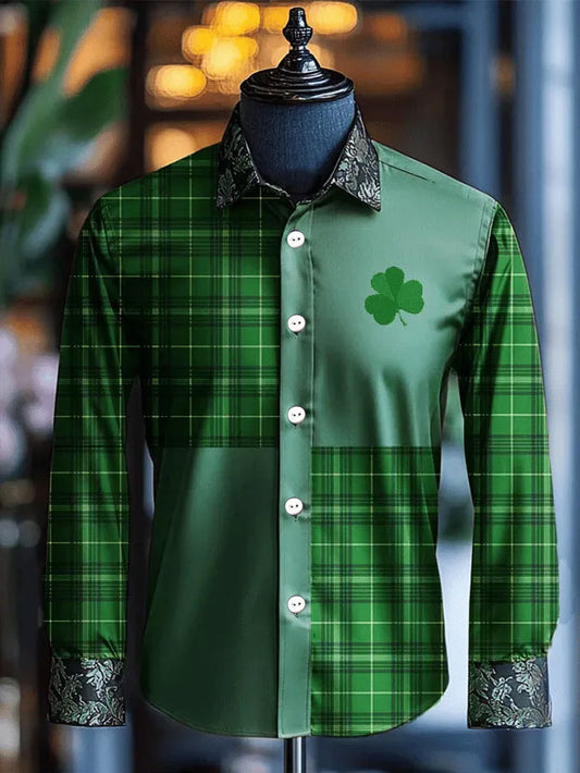 Men's Luxury Business Style ST.Partricks Day Shamrocks Art Printed Shirt