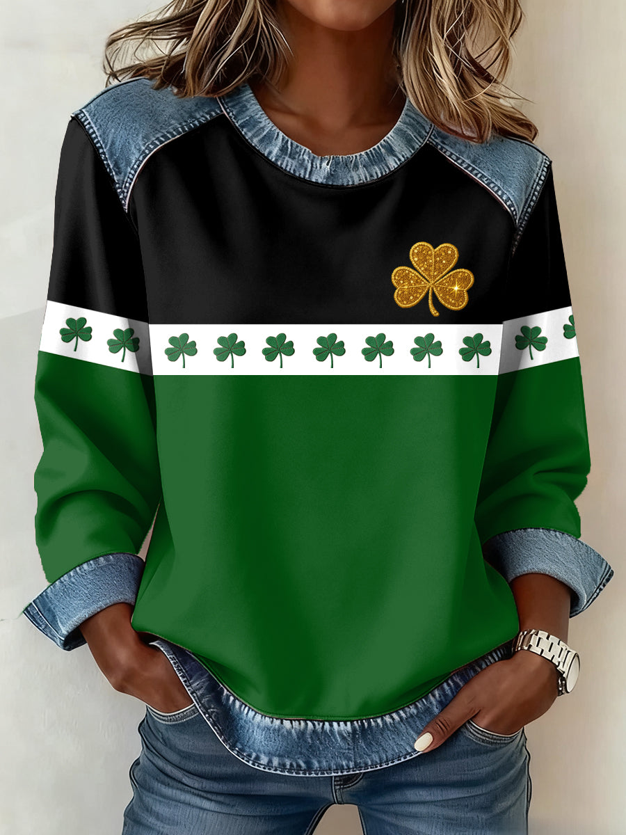 Women's St. Patrick's Day Pattern Patchwork Art Sweatshirt