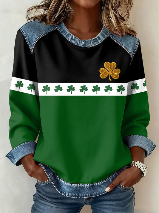Women's St. Patrick's Day Pattern Patchwork Art Sweatshirt