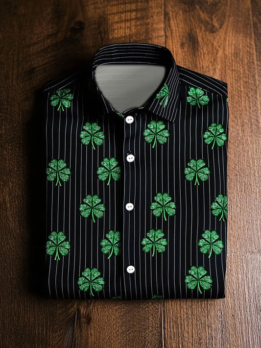 Men's Business Style ST.Partricks Day Shamrocks Art Printed Shirt