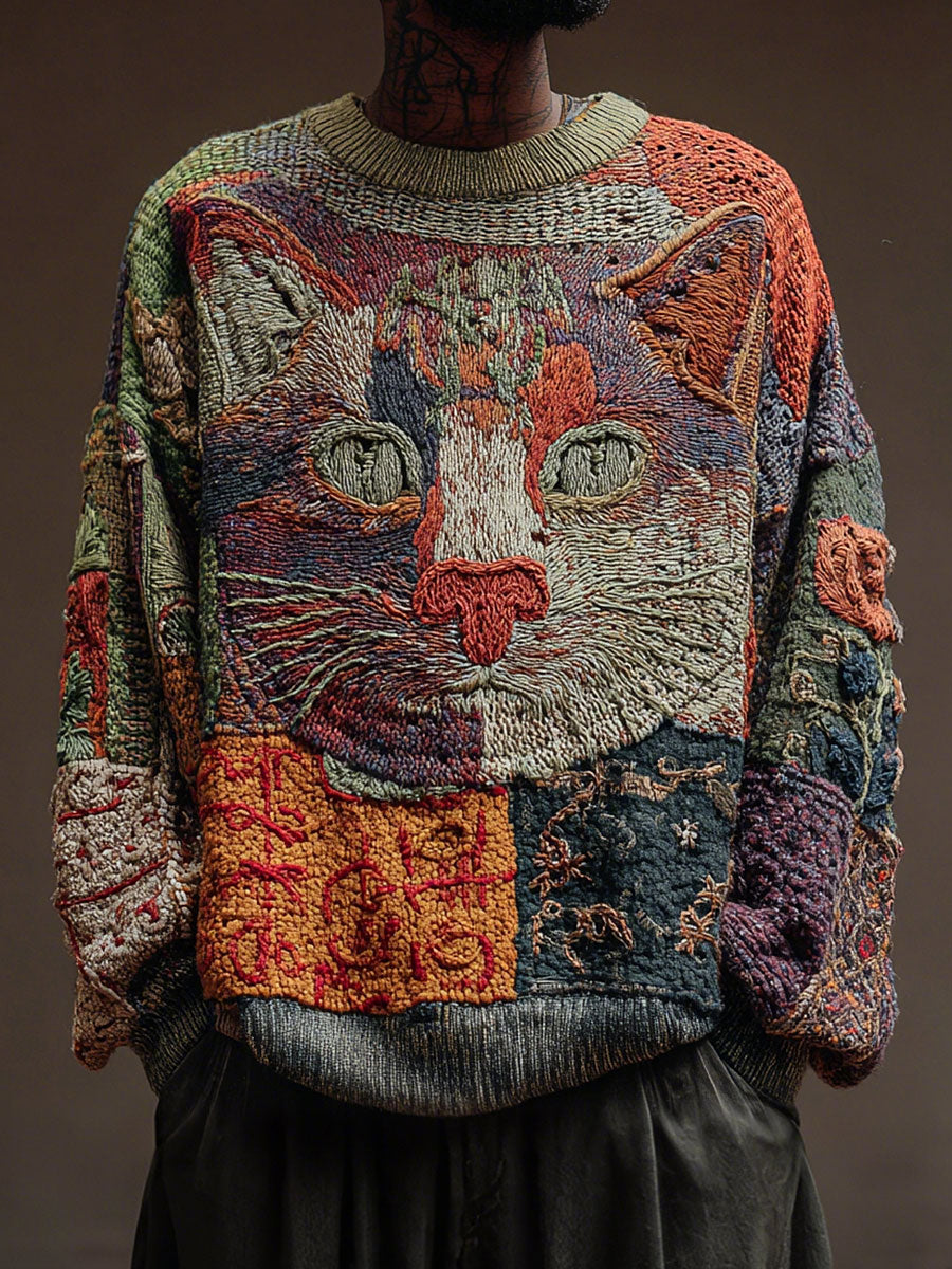 Men's Cat Art Vintage Tops