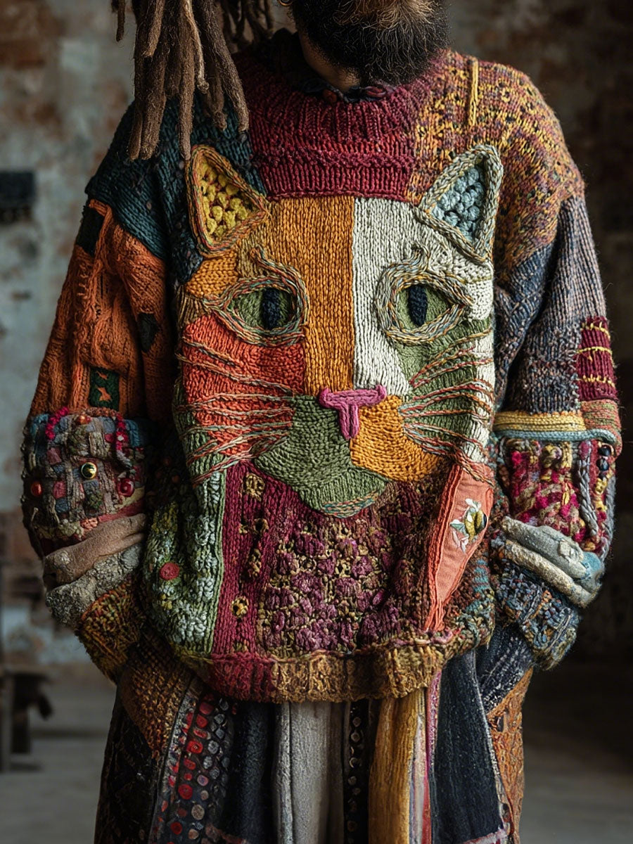 Men's Cat Art Vintage Tops