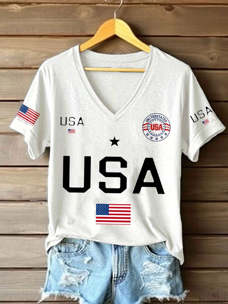 Women's USA Flag V-Neck T-Shirts