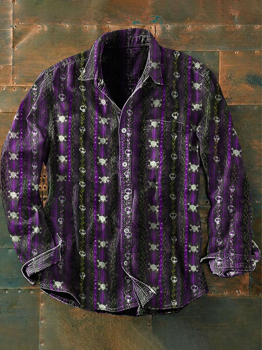 Men's Outdoor Vintage Punk Gothic Death Vine Skull  Pattern Casual Cotton Long Sleeve Shirt
