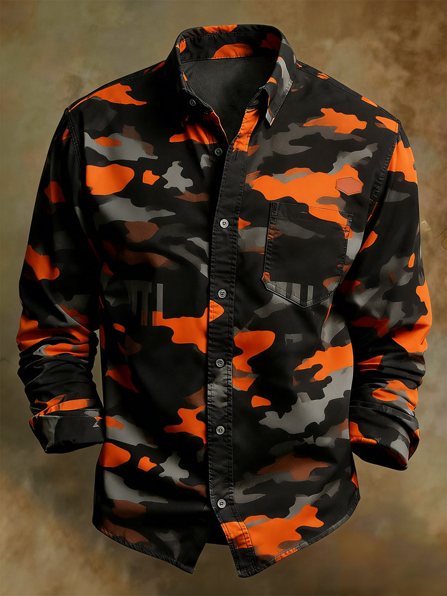 Men's Retro Art Print Comfortable Business Long-Sleeve Shirt