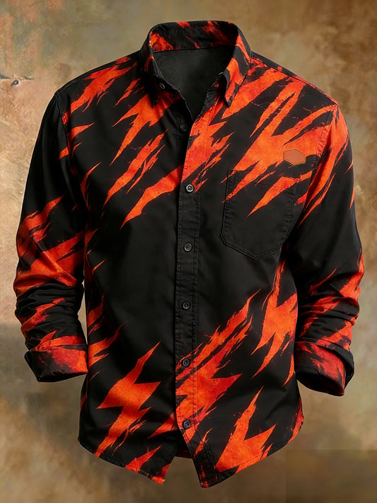 Men's Retro Art Print Comfortable Business Long-Sleeve Shirt