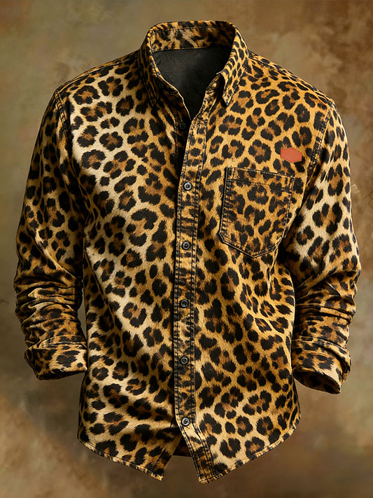 Men's Retro Art Print Comfortable Business Long-Sleeve Shirt