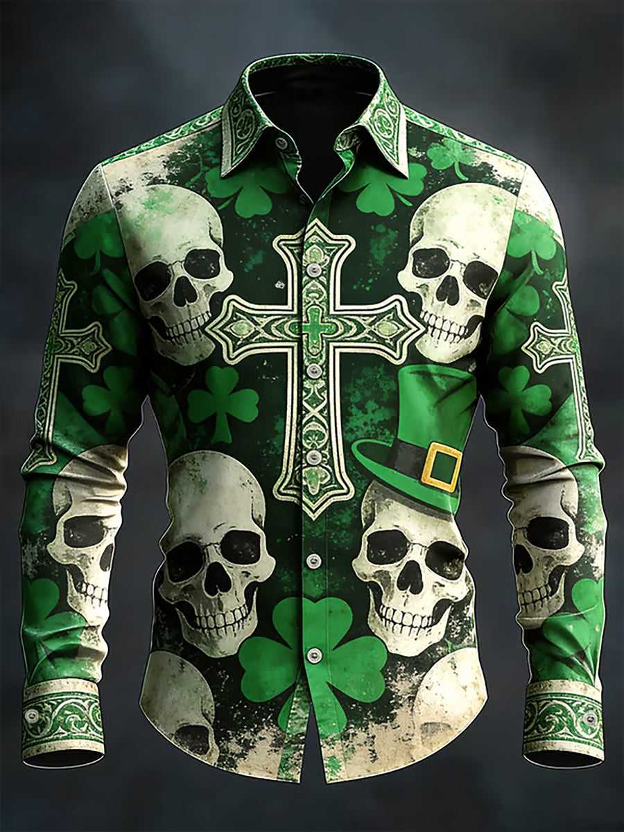 Men's St. Patrick's Day Skull Printed Shirt