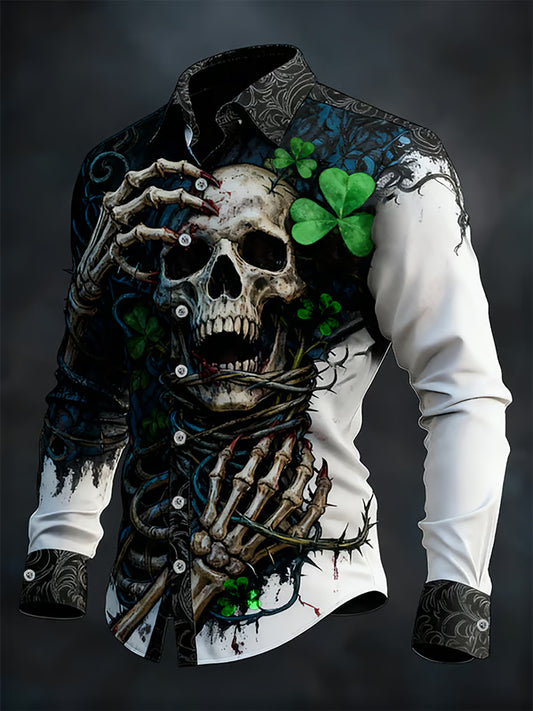 Men's St. Patrick's Day Skull Printed Shirt