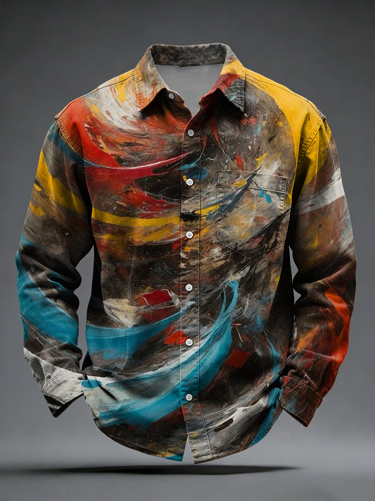Retro Abstract Art Color Painting Casual Shirt