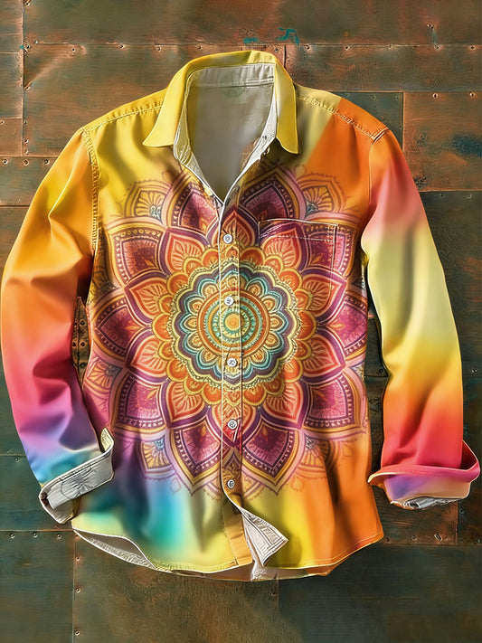 Men's vintage hippie style printed casual long-sleeved shirt