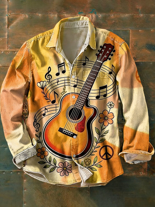 Men's vintage hippie style printed casual long-sleeved shirt