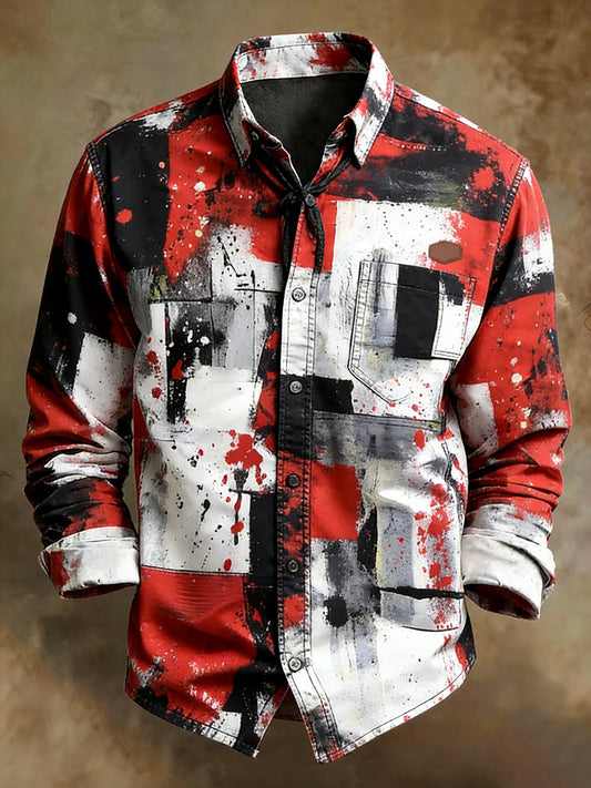 Men's Retro Art Print Comfortable Business Long-Sleeve Shirt