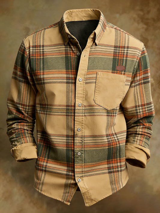 Men's Retro Art Print Comfortable Business Long-Sleeve Shirt