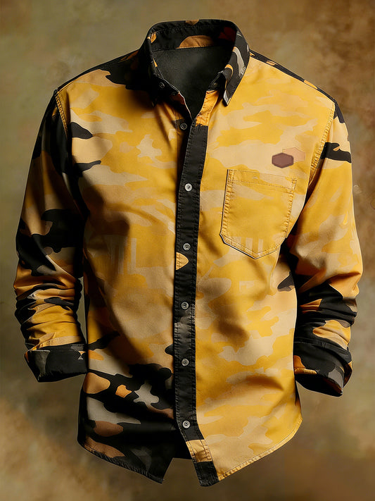 Men's Retro Art Print Comfortable Business Long-Sleeve Shirt