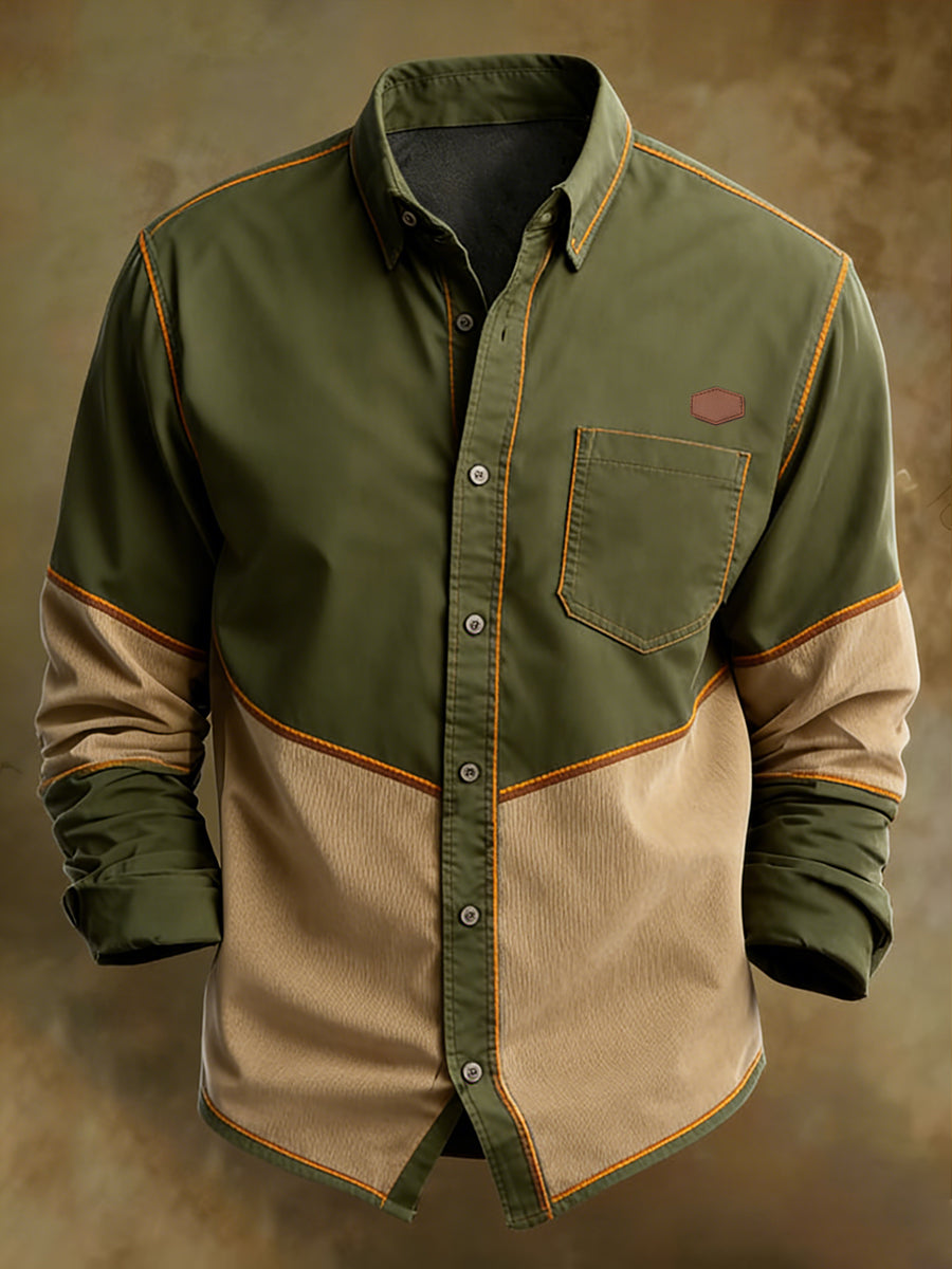 Men's Retro Art Print Comfortable Business Long-Sleeve Shirt