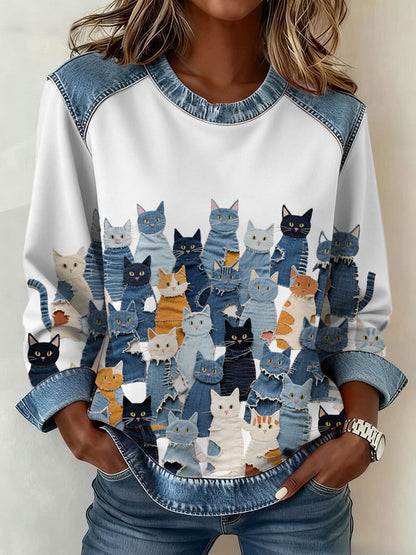 Women's Denim Kitten Sweatshirt