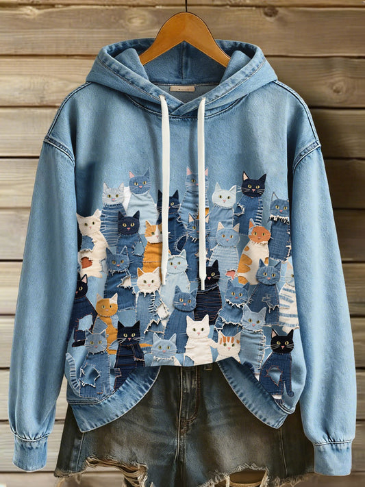 Women's Denim Kitten Hoodie