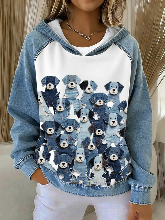 Women's Denim Puppy Hoodie