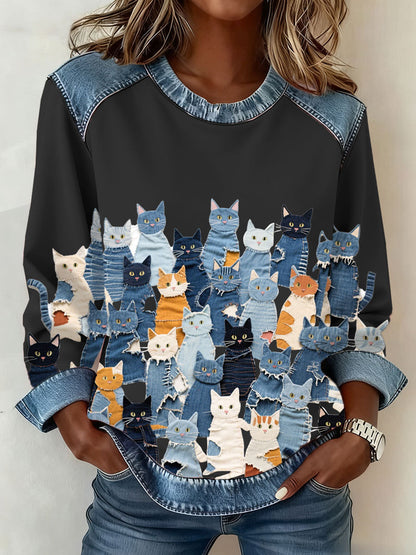 Women's Denim Kitten Sweatshirt