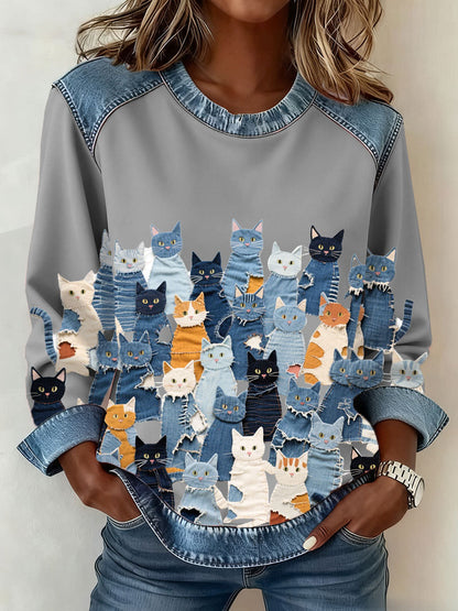 Women's Denim Kitten Sweatshirt