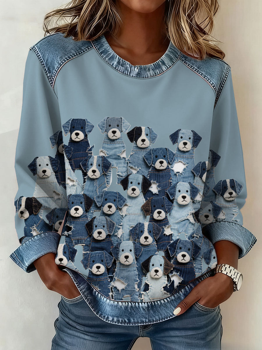 Women's Denim Puppy Sweatshirt