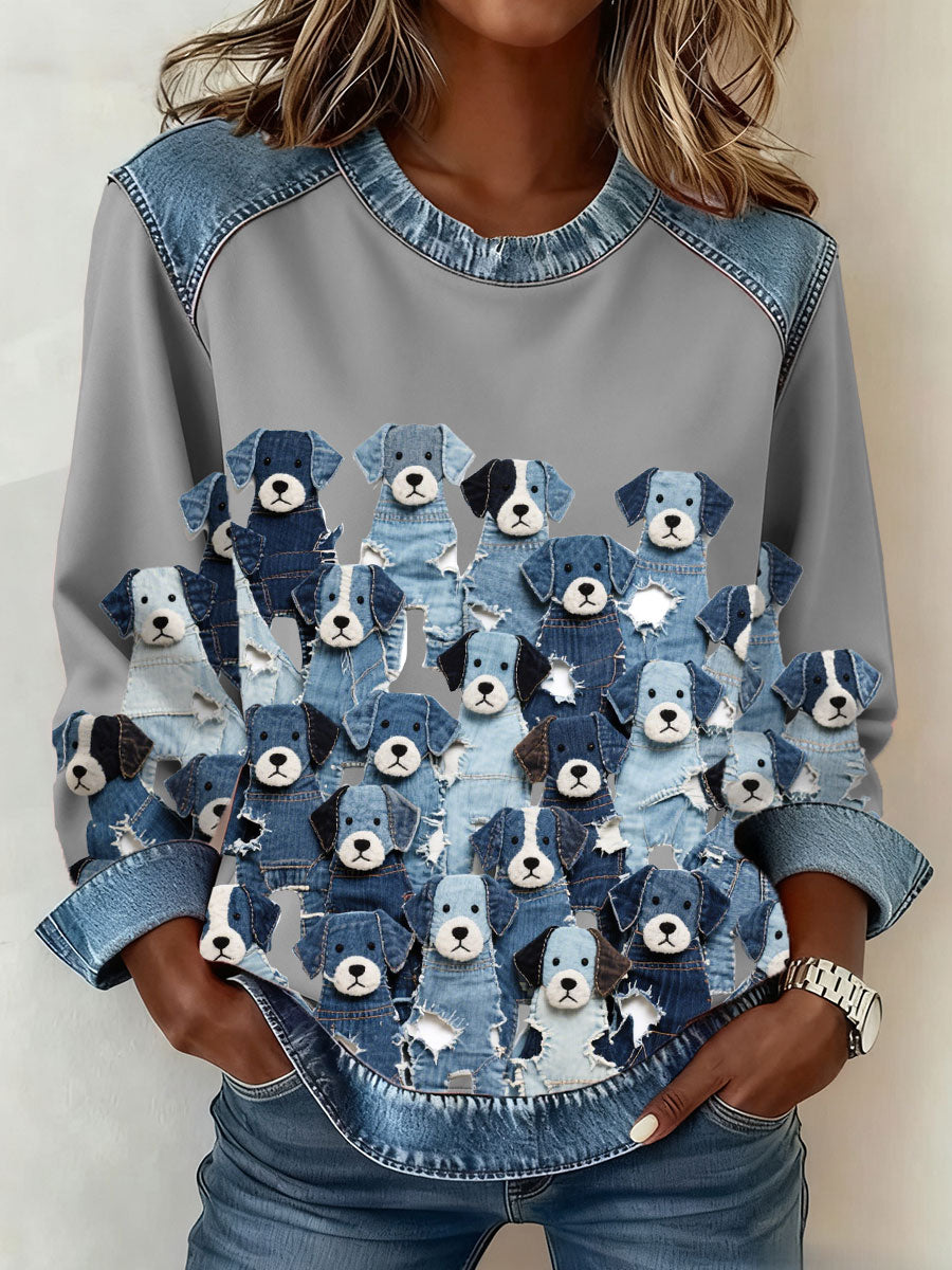 Women's Denim Puppy Sweatshirt