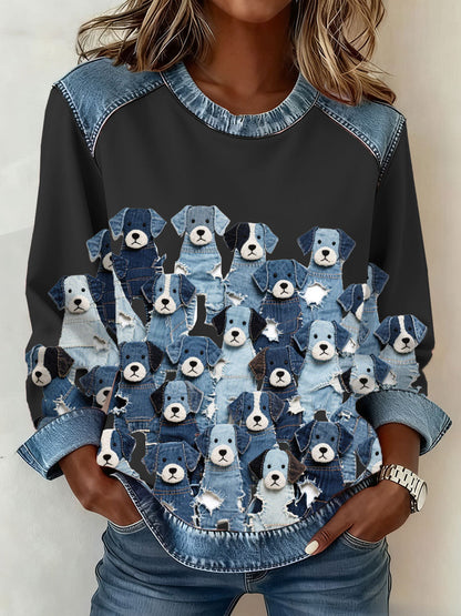Women's Denim Puppy Sweatshirt