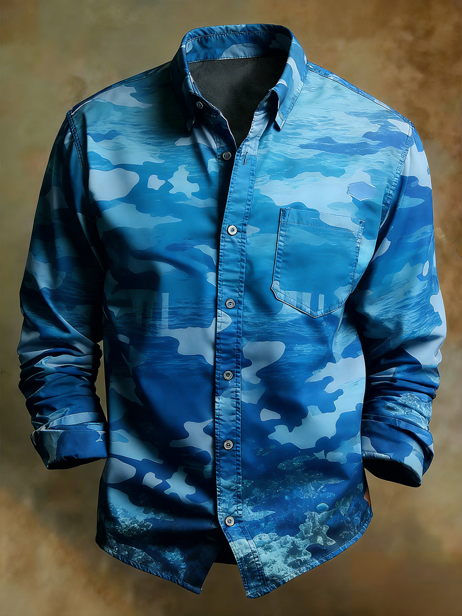 Men's Retro Art Print Comfortable Business Long-Sleeve Shirt