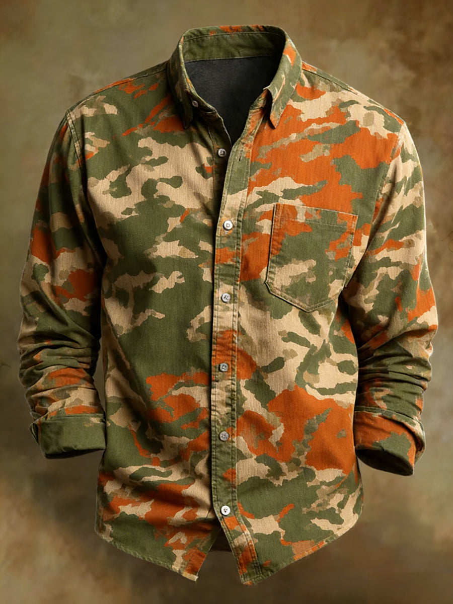 Men's Retro Art Print Comfortable Business Long-Sleeve Shirt