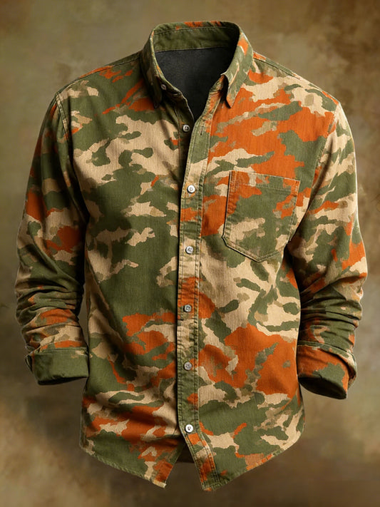 Men's Retro Art Print Comfortable Business Long-Sleeve Shirt