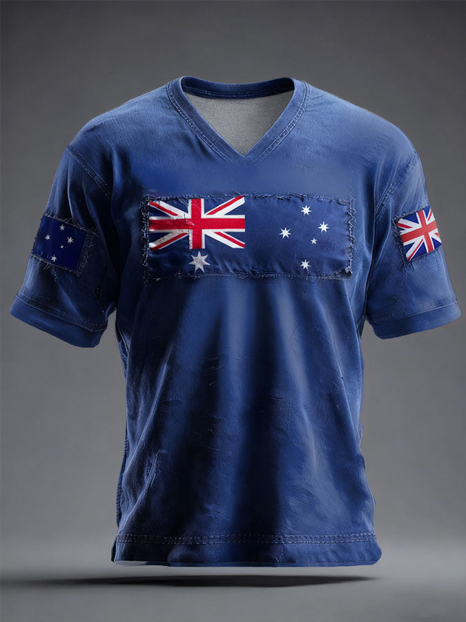 Men's AU Flag Australia Day Printed V-neck T-shirt