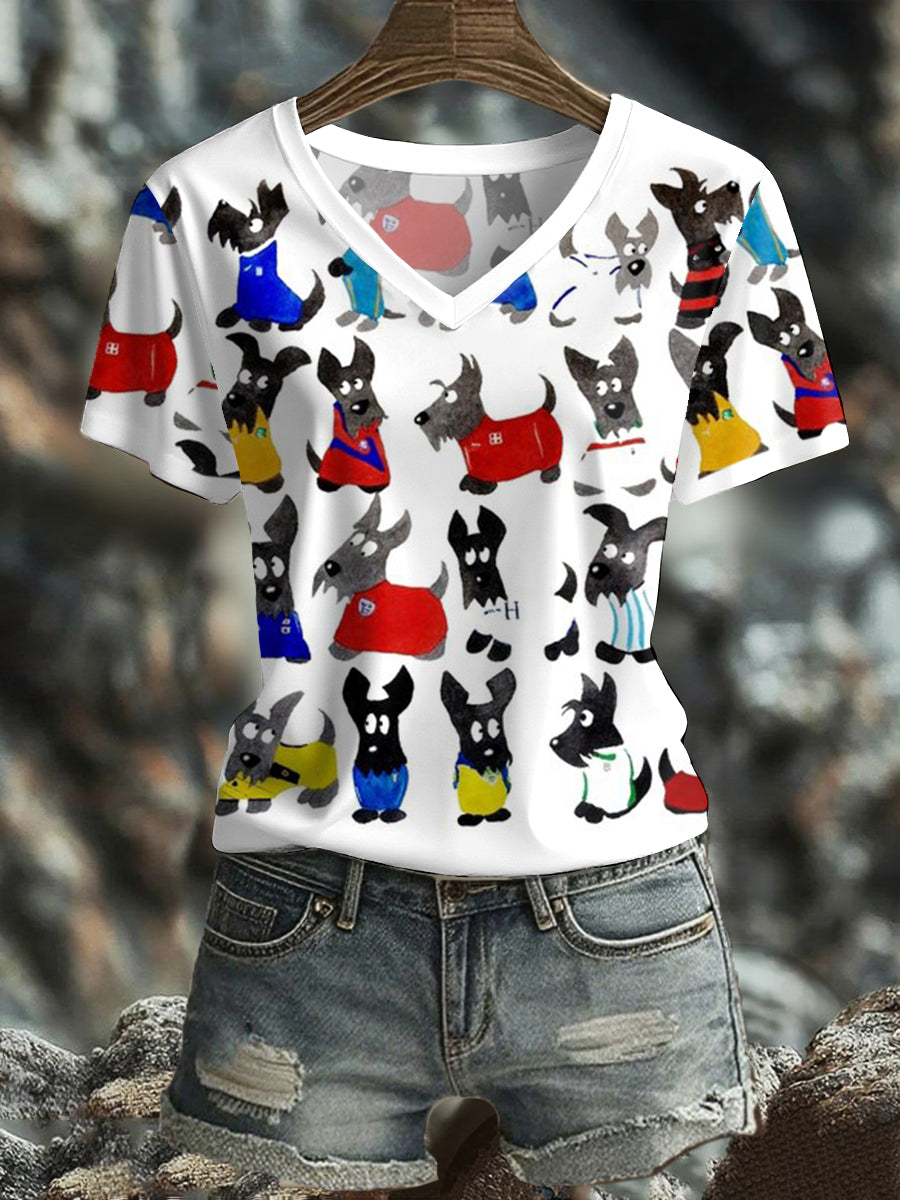 Women's Scotland Scottie Dog Football Tartan Lover Printed T-shirt