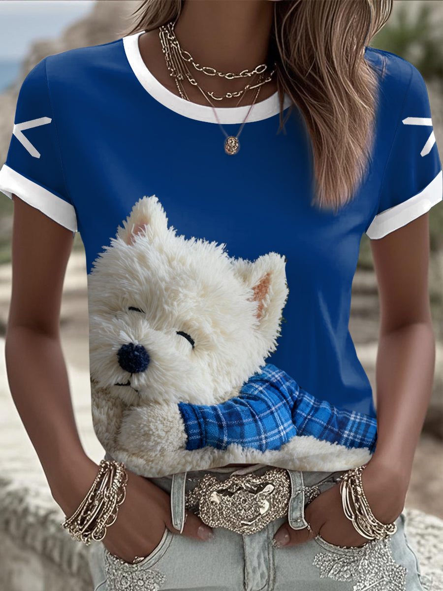 Women's Scotland Scottie Dog Football Tartan Lover Printed  T-shirt