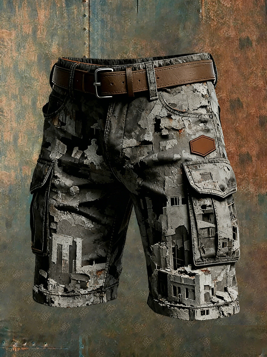 Men's Retro Vacation Business Art Print Casual Shorts