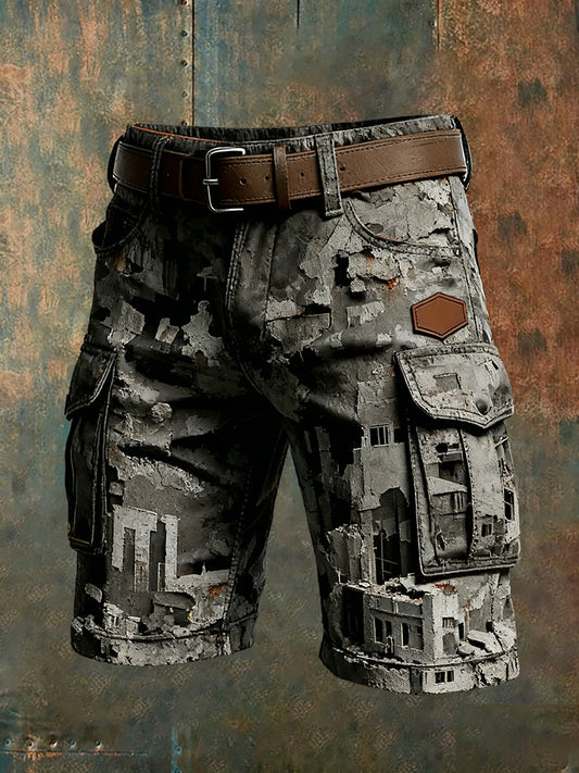 Men's Retro Vacation Business Art Print Casual Shorts