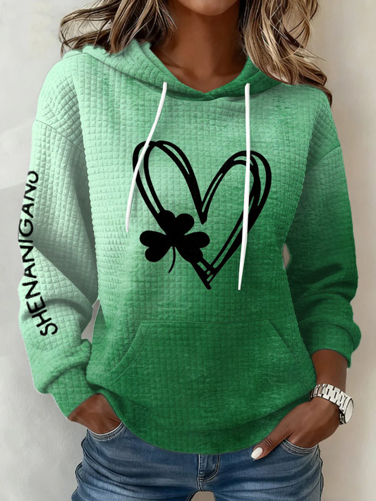 Women's St. Patrick's Day Shamrock Print Large-sized Hooded