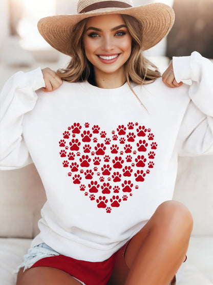 Women's Paw Heart Print Valentine's Day Casual Sweatshirt