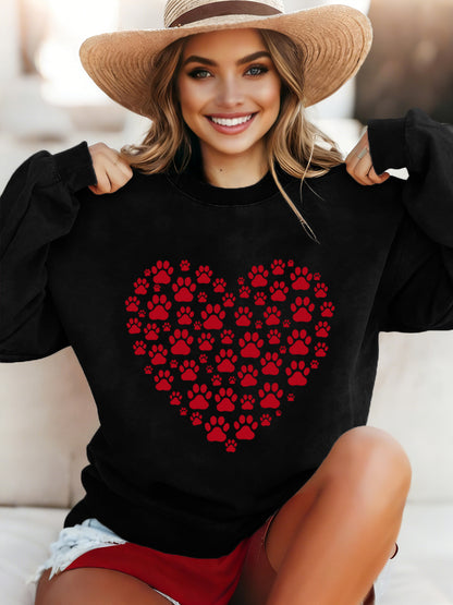 Women's Paw Heart Print Valentine's Day Casual Sweatshirt